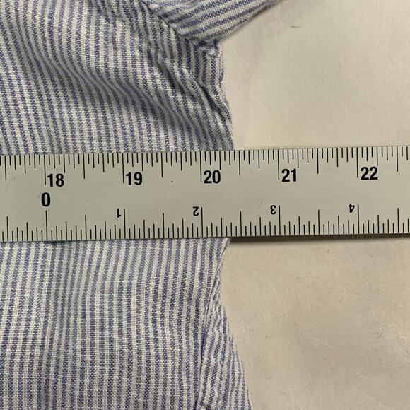 J. Crew L Irish Linen Baird McNutt Button Front Shirt Blue Striped Travel - Picture 6 of 8